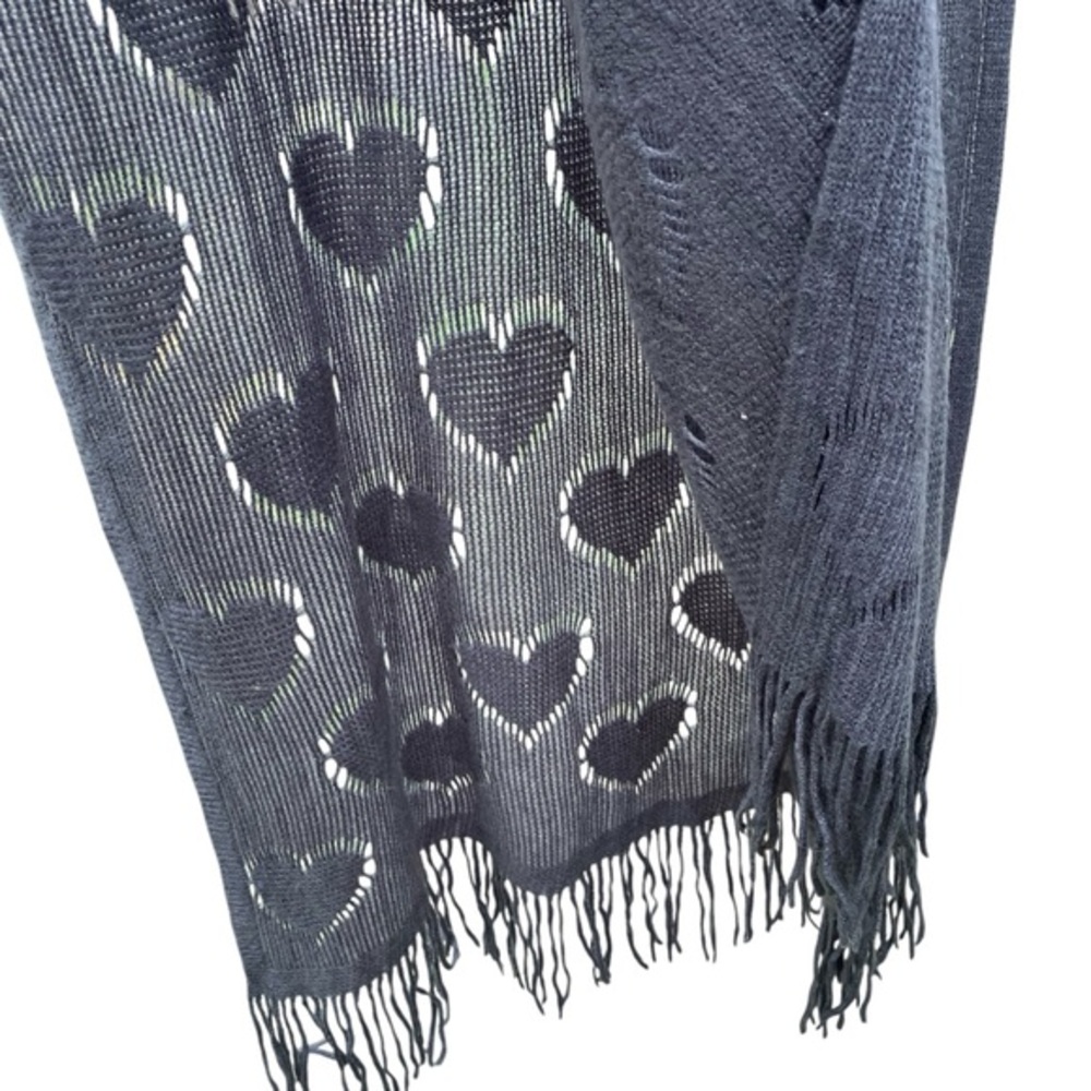 Gray Heart Pattern Fringe Shawl Wrap Scarf Boho Cozy Layer